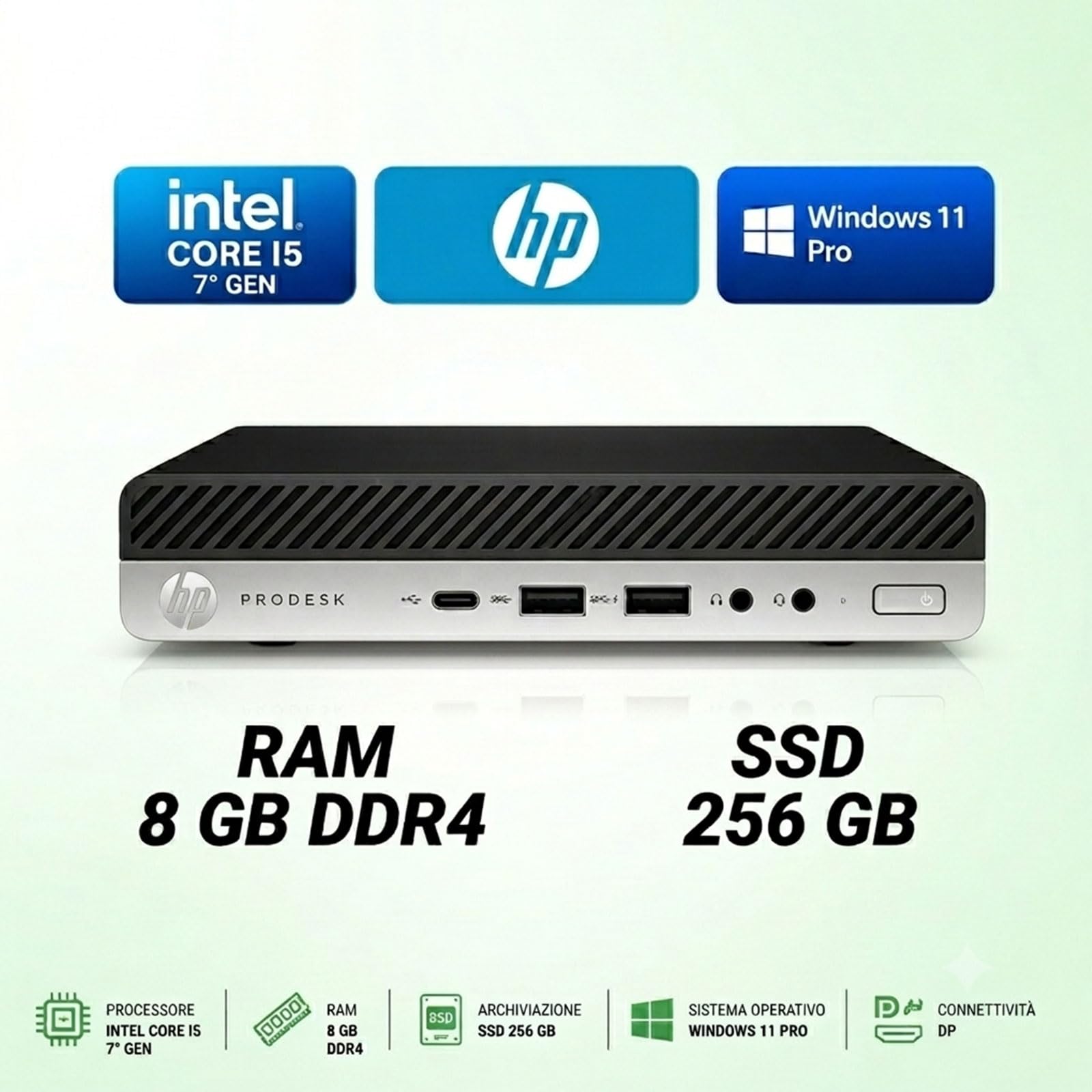 HP ProDesk 600 G3 Mini PC | Intel Core i5 7° Gen | RAM 8GB DDR4 | SSD 256GB | DP | Windows 11 Pro | Desktop Compatto Ufficio e Smart Working (Ricondizionato)