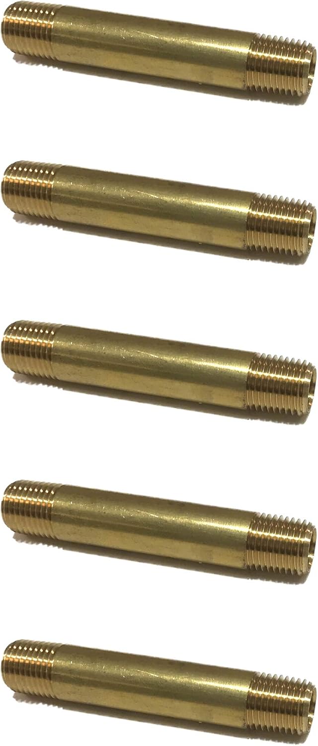 Brass Long Nipple 1/4 X 1/4, 3 Length, Male NPT MNPT Fuel / AIR/ Water / Oil/ Gas WOG (Qty 05)