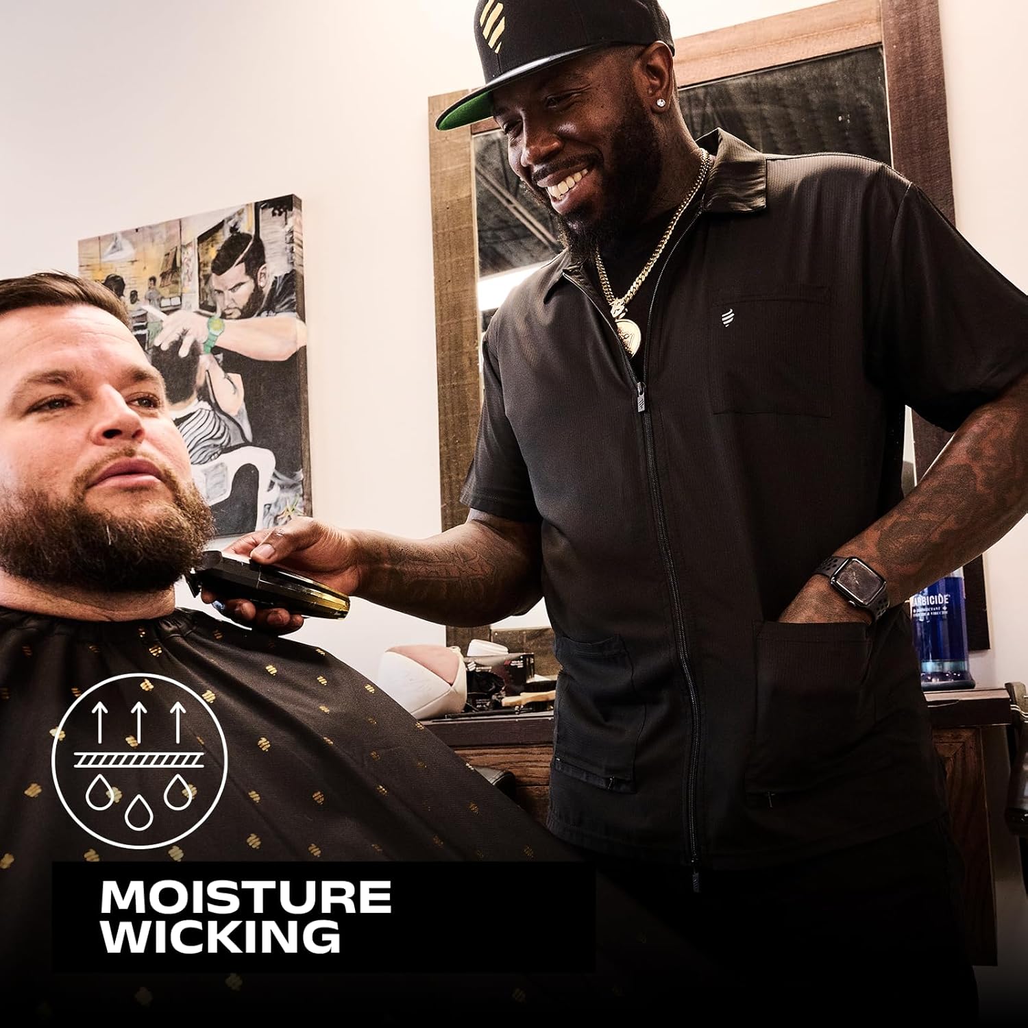 Barber Strong Barber Jacket Jacket, Men's Black, Hair Repellent, Lightweight and Breathable Vented Side Panels, Features Easy Hair Removal and 2-Way Zipper Closure, L - Image 6