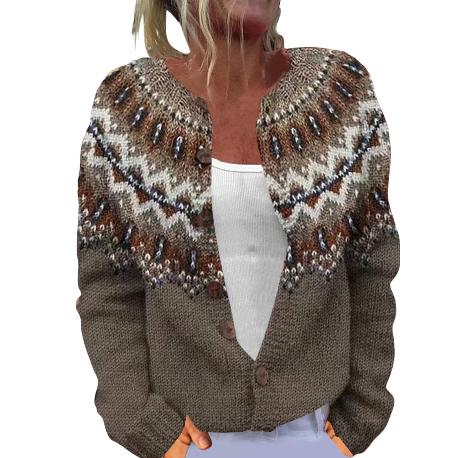 Strickjacke Damen mit Blumen und Jacquardmuster langärmelig vorne offen weich bequem modisch vielseitige Oberbekleidung Cardigan Strickpullover Übergangsjacke