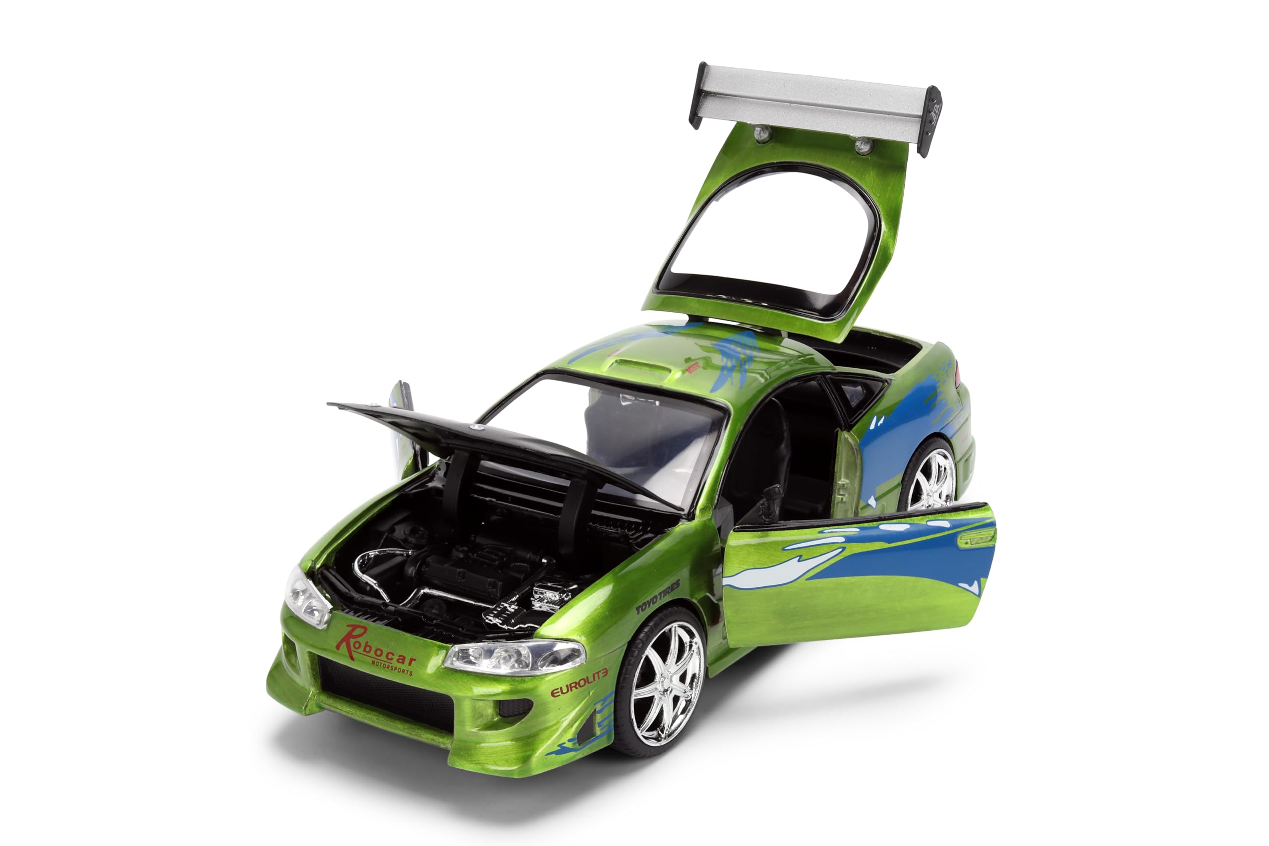 Jada Druckguss-Modellauto, kompatibel mit Fast & Furious 25th Anniversary Edition 1:24 Brians 1995, Mitsubishi Eclipse Pinsel, Farbe Finish