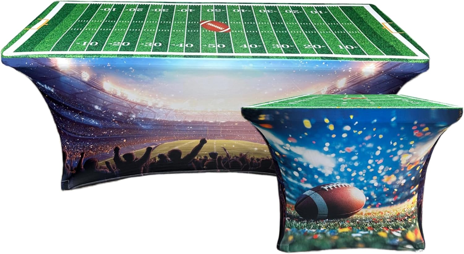 HandinHandCreations Spandex 6FT Tablecloth - Washable, Fitted Rectangular Table Cover 4th of July, Memorial Day, Birthday, Christmas, Football Theme One Pack (2, Football2, 72 inches x 30 inches)