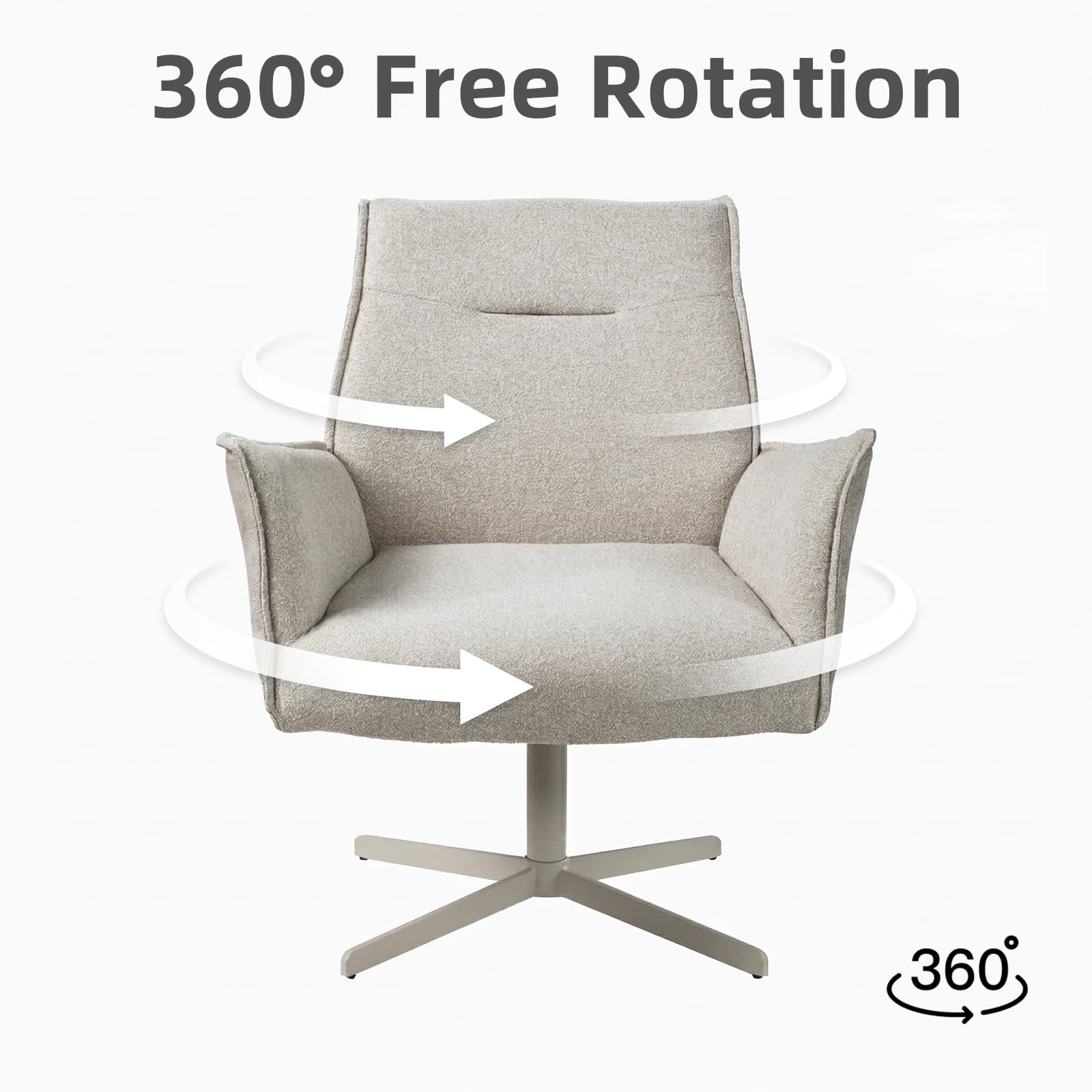 JIEXI Fotel obrotowy, gruba poduszka, fotel akcentowy, krzesła obrotowe 360° do salonu, wysokie oparcie, metalowa podstawa w kształcie litery X, krzesło do sypialni do salonu, sypialni, gabinetu