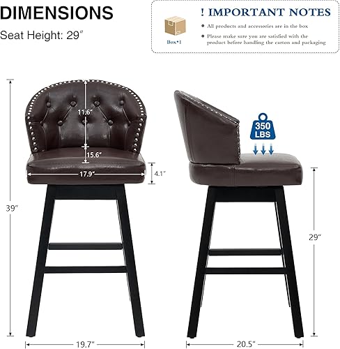 Miniatura 2 de Taburetes de bar giratorios de 29 pulgadas tapizados de piel sintética con respaldo, sillas de bar modernas de altura de mostrador para isla de