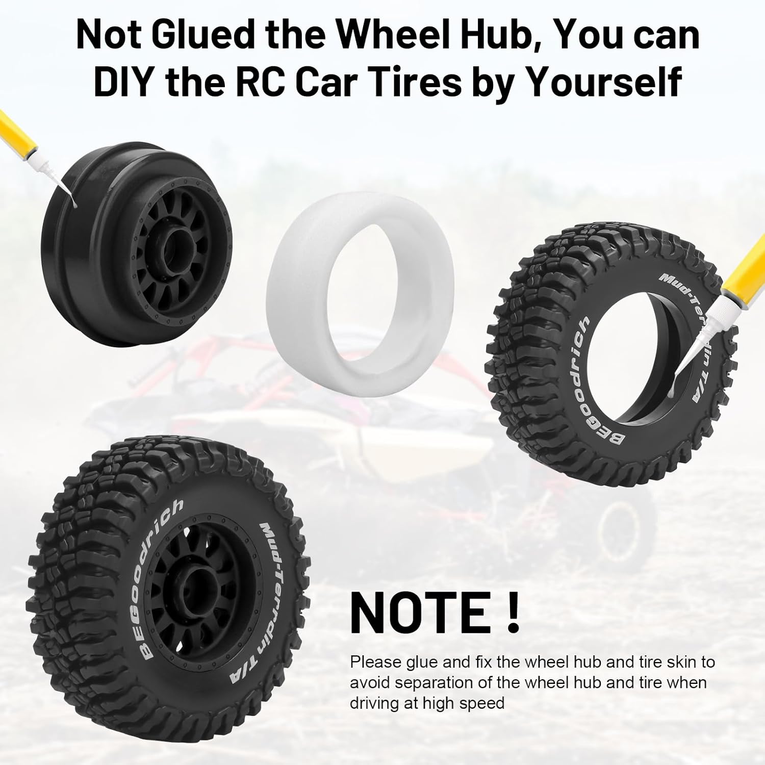1/16 RC Car Tires and Wheels, daitoku 12mm Hex RC Truck Tires for 1/14 1/16 ARRMA Mojave GROM 223S 4x4 RTR MJX 14211 JJRC Q130c HBX 3100 - (Black)