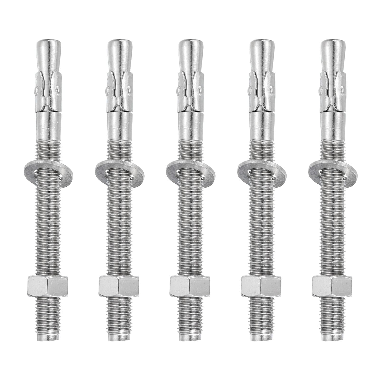 QUARKZMAN 5 Pz Ancora A Cuneo 5/8" x 7" Bulloni Per Cemento In Acciaio Inox Standard Resistente Per Supporto Parete Cemento (Include Rondelle Dadi Tonargento)