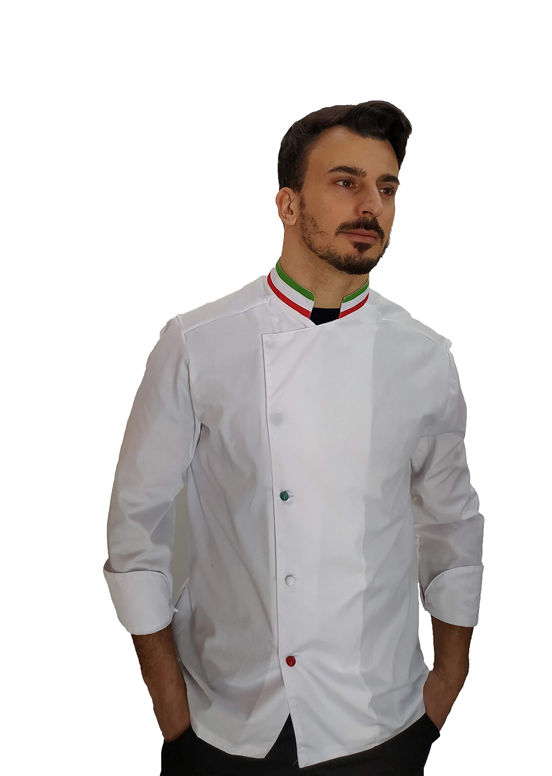 Textil Astrorino Stickerei gratis - Kochjacke und Kochjacke Langarm - 100% Baumwolle - für Herren - weiß - Italien mit Druckknöpfen - Kasack für Restaurant und Küche - Made in Italy
