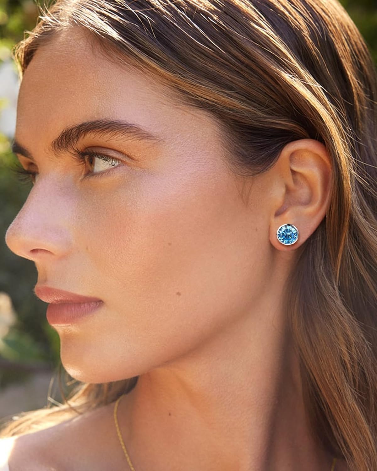 925 Sterling Silver Bezel Birthstone Stud Earrings for Women Hypoallergenic Anniversary Birthday Valentines Jewelry (with Gift Box)