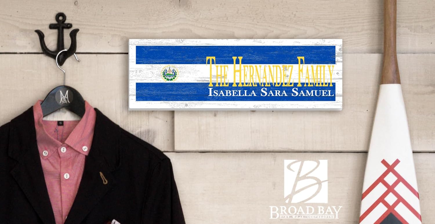 Wooden Salvadoran Flag - Custom Family Sign - Personalized El Salvador Heritage Gift - 16.5in x 5.5in Solid Wood