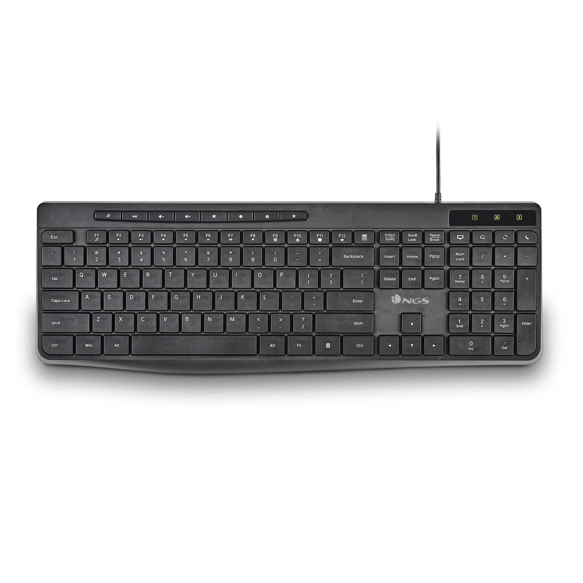 NGS Spectra French - Tastiera Multimediale Ultra Slim con Connessione USB-A, Tasti Silenziosi, 8 + 12 Tasti Multimediali, Resistente agli Schizzi, Fino a 10 Milioni di Battute, Design Ergonomico
