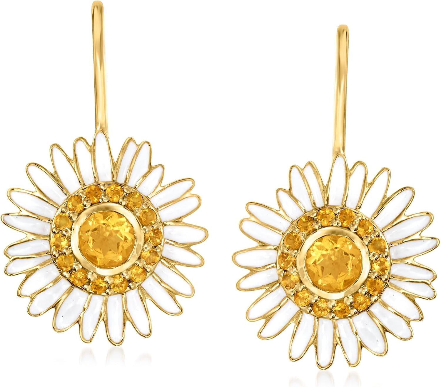 Ross-Simons 1.30 ct. t.w. Citrine and White Enamel Daisy Drop Earrings in 18kt Gold Over Sterling