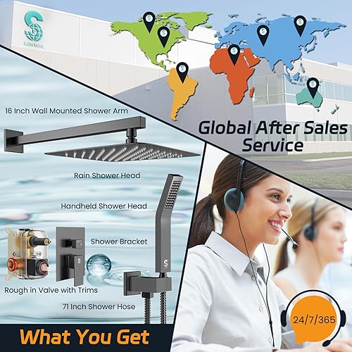 Miniatura 7 de SR SUN RISE Sistema de ducha, juego de grifo de ducha con cabezal de ducha de lluvia de 8 pulgadas y ducha de mano, sistema de ducha de lluvia de