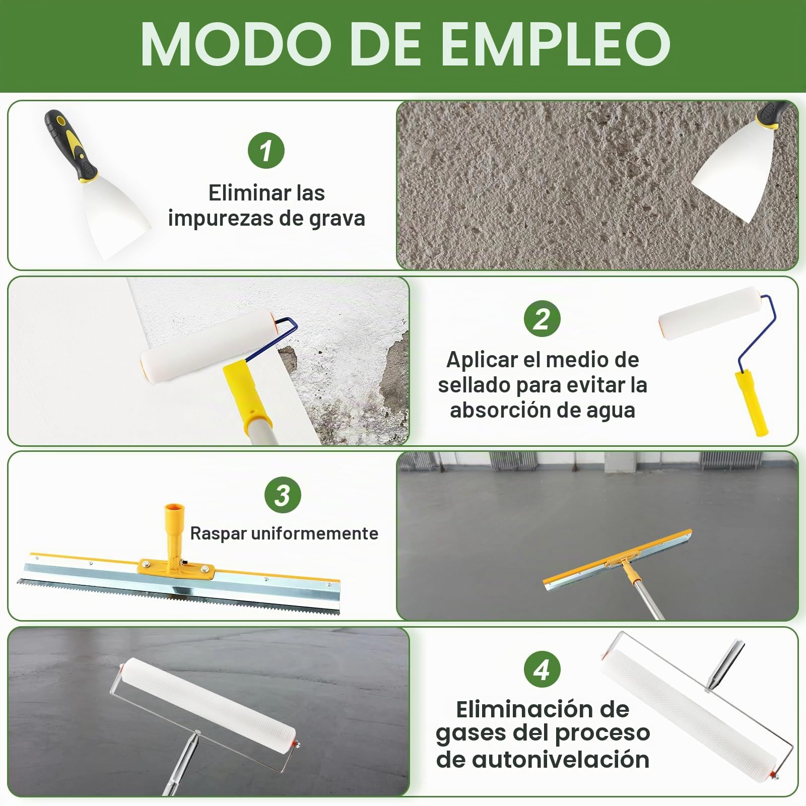 Kit de Herramientas de Autonivelación de Cemento, con Rodillo de Púas Autonivelante 11 mm, Zapatos con Puntas de Pisos 30 mm, Rasqueta de Gran Superficie, Pértiga Telescópica de 160 cm