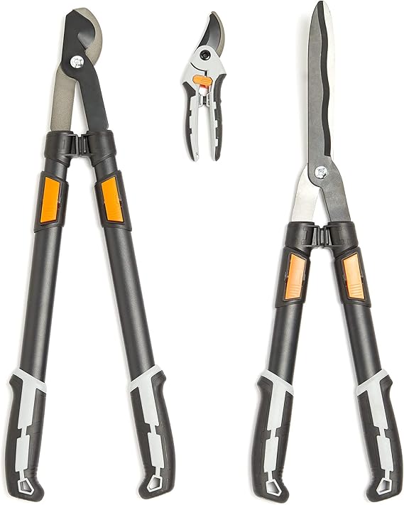 VonHaus 3Pc Garden Shears Set Tree Lopper, Hedge Shears, Garden
