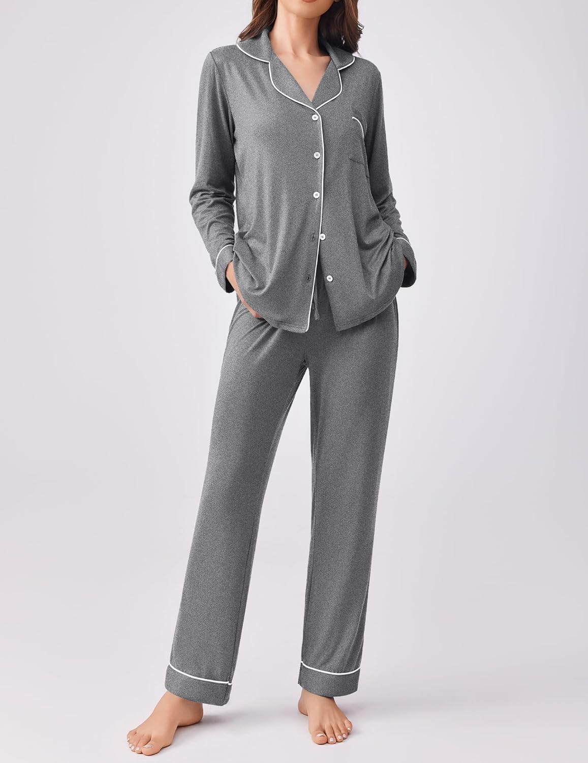 Ekouaer Womens Pajamas Set 2 Piece Button Down Pjs Soft Long Sleeve Top and Pants Sleepwear Set Lounge Sets - Image 3