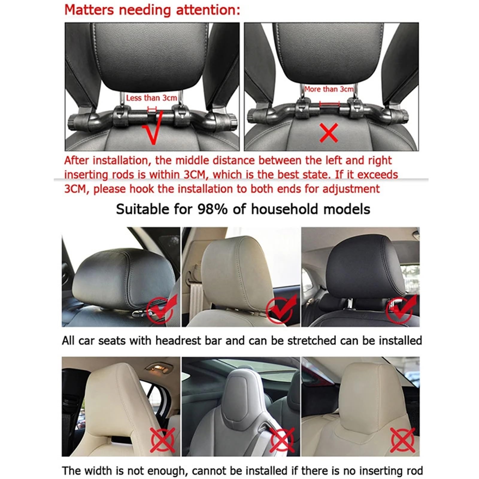 Car Pillow Cojín espuma viscoelástica para asiento coche, soporte telescópico para la cabeza para dormir lado en la columna cervical. Lumbar Supports Cushion(Black Leather)