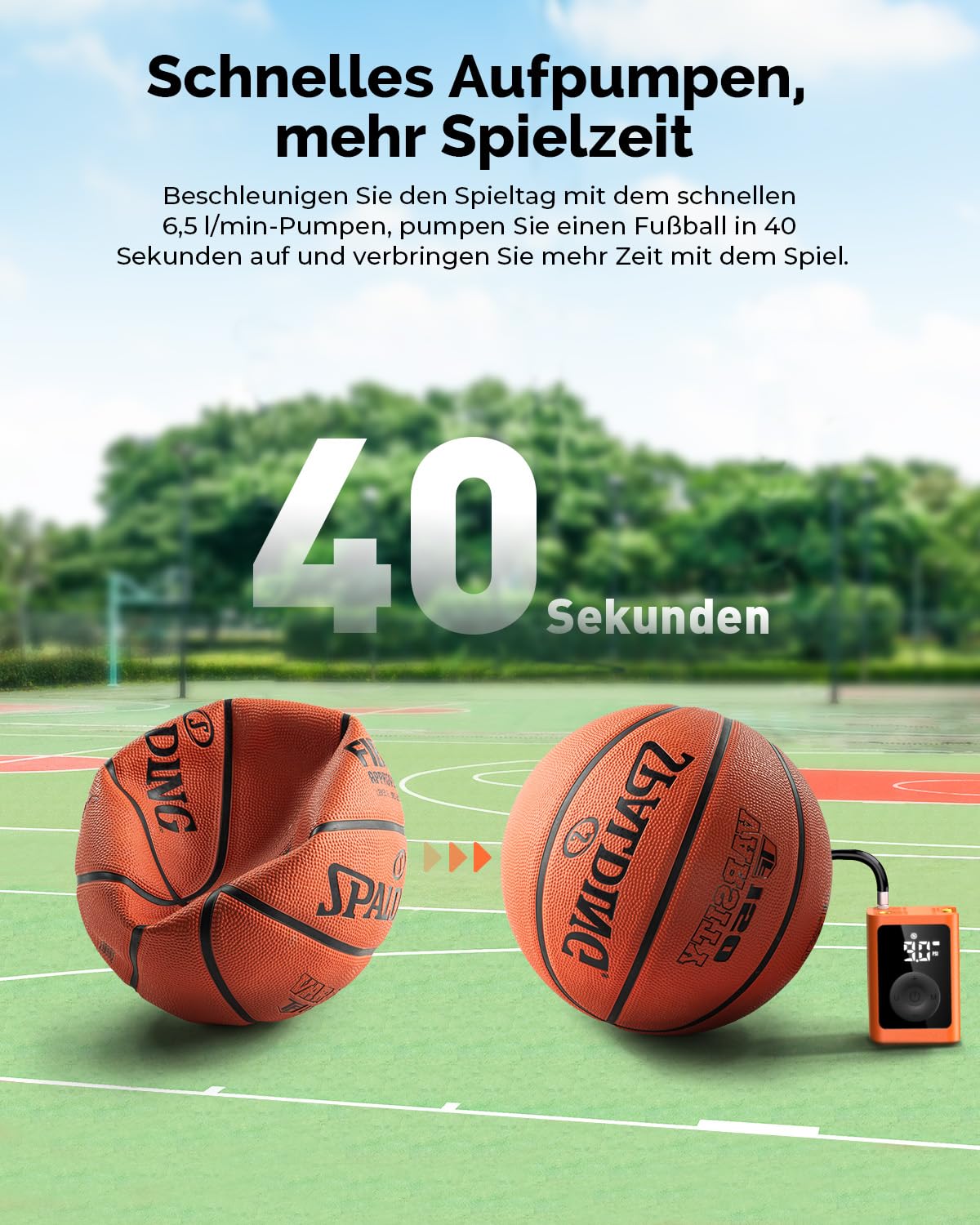 ETENWOLF Elektrische Ballpumpe,Tragbare Luftpumpe Aufblas und Abpumpfunktion 0,14-1,17 Bar,Basketballpumpe mit präzisem Manometer, Wiederaufladbare Luftpumpe für Bälle, ballpumpe fußball