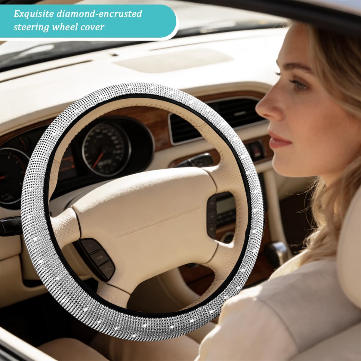 11 Pack 14.96 Inch Rhinestone Car Accessory Set, White image 3