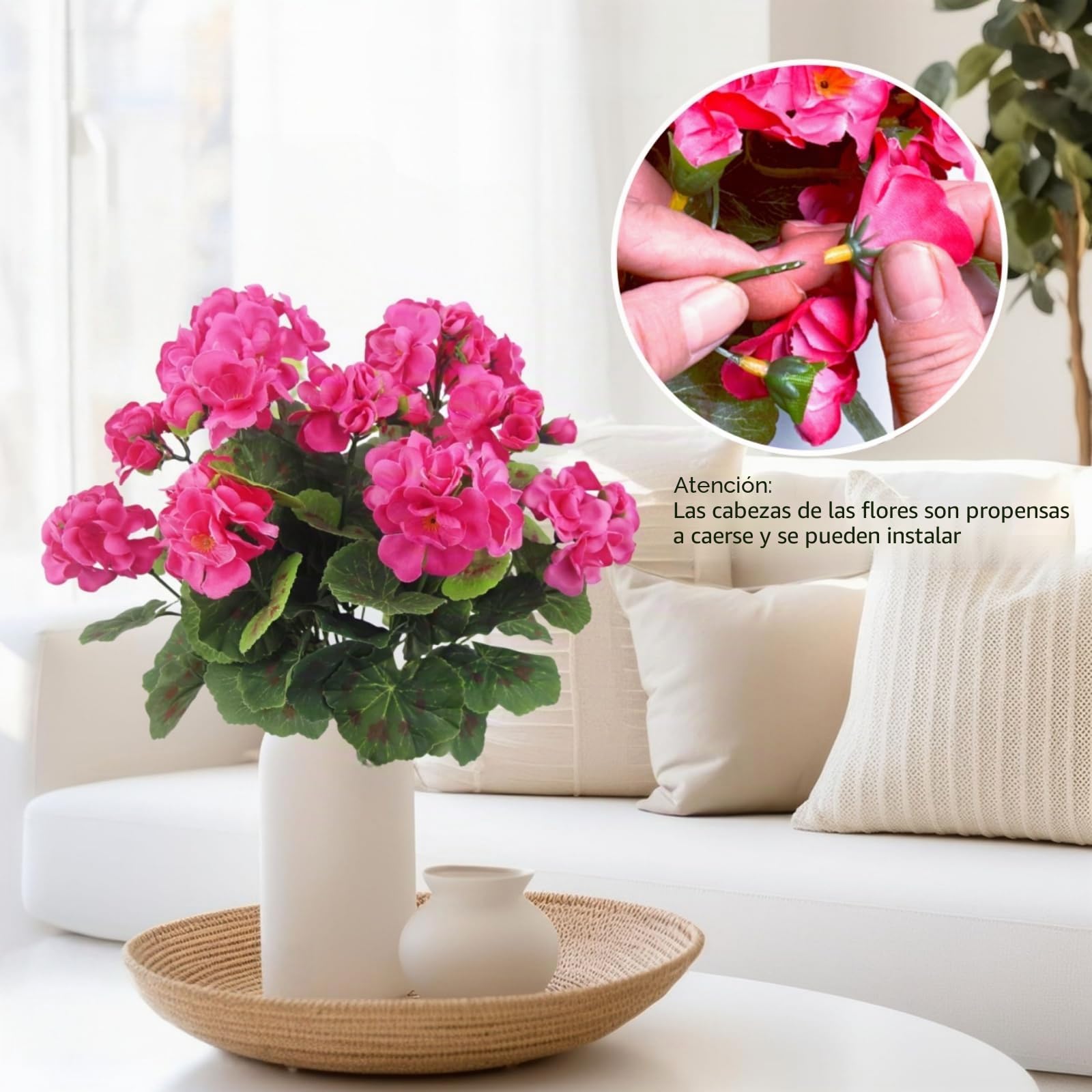 4 paquetes de flores artificiales geranios plantas de imitación para exteriores, primavera y verano, decoración de flores de seda falsas, resistentes a los rayos UV, plantas interiores para