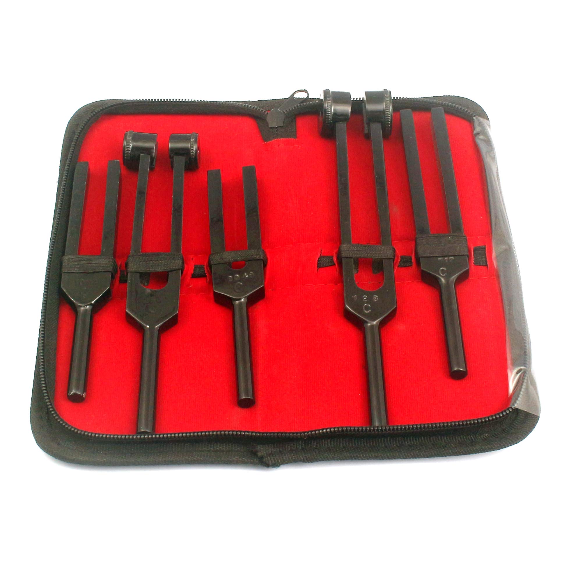 Laja Imports Full Black Set of 5 Pcs Standard Musical Violin Tuning Fork 128Hz 256Hz 512Hz 1024Hz 2048Hz with Case for Educational Use