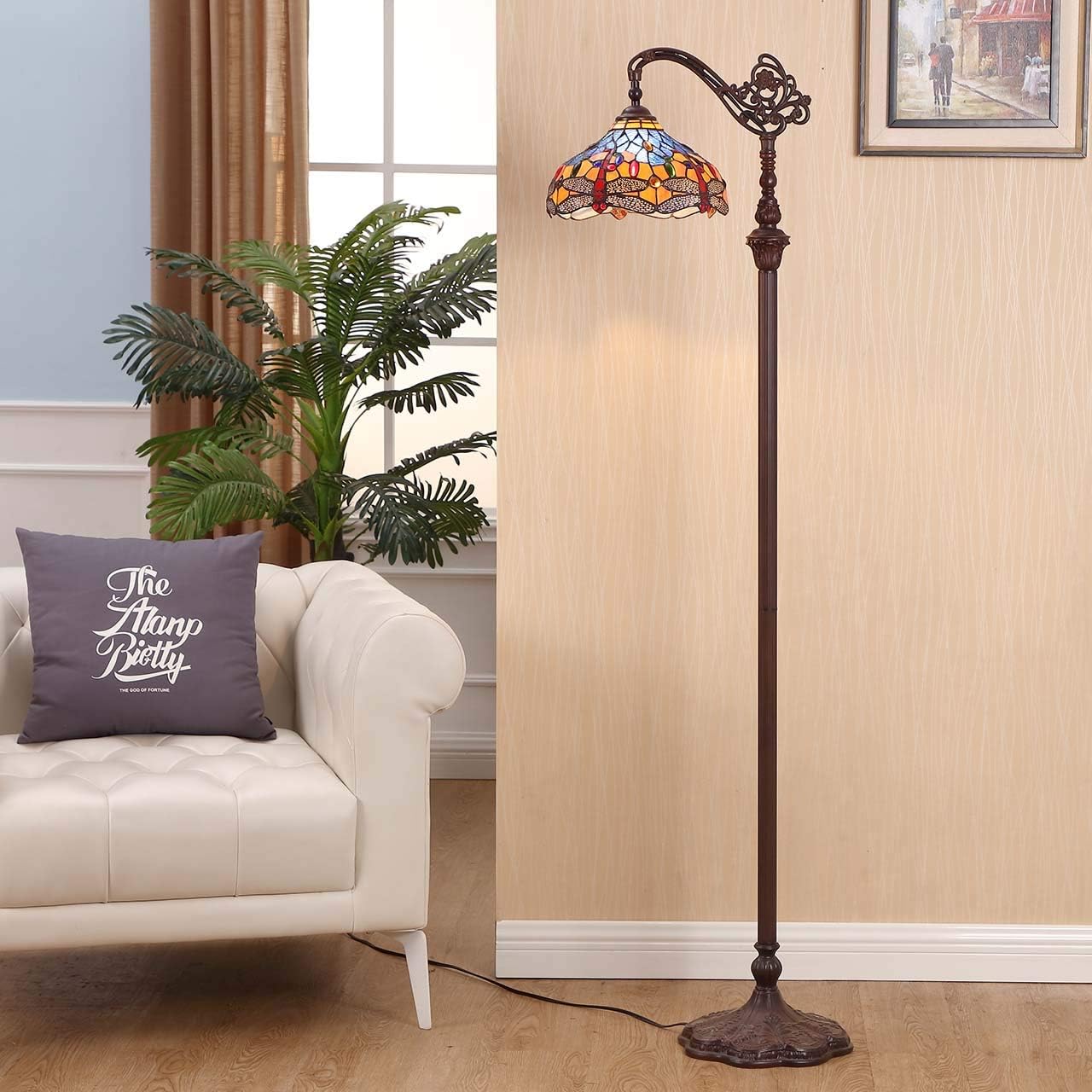 Blасk Frіdау - 70% оƒƒ Bieye L10702 Dragonfly Tiffany Style Stained Glass Floor Reading Lamp with 12 Inch Wide Lampshade Metal Base, Adjustable Light Direction, 62 inch Tall, Blue Orange