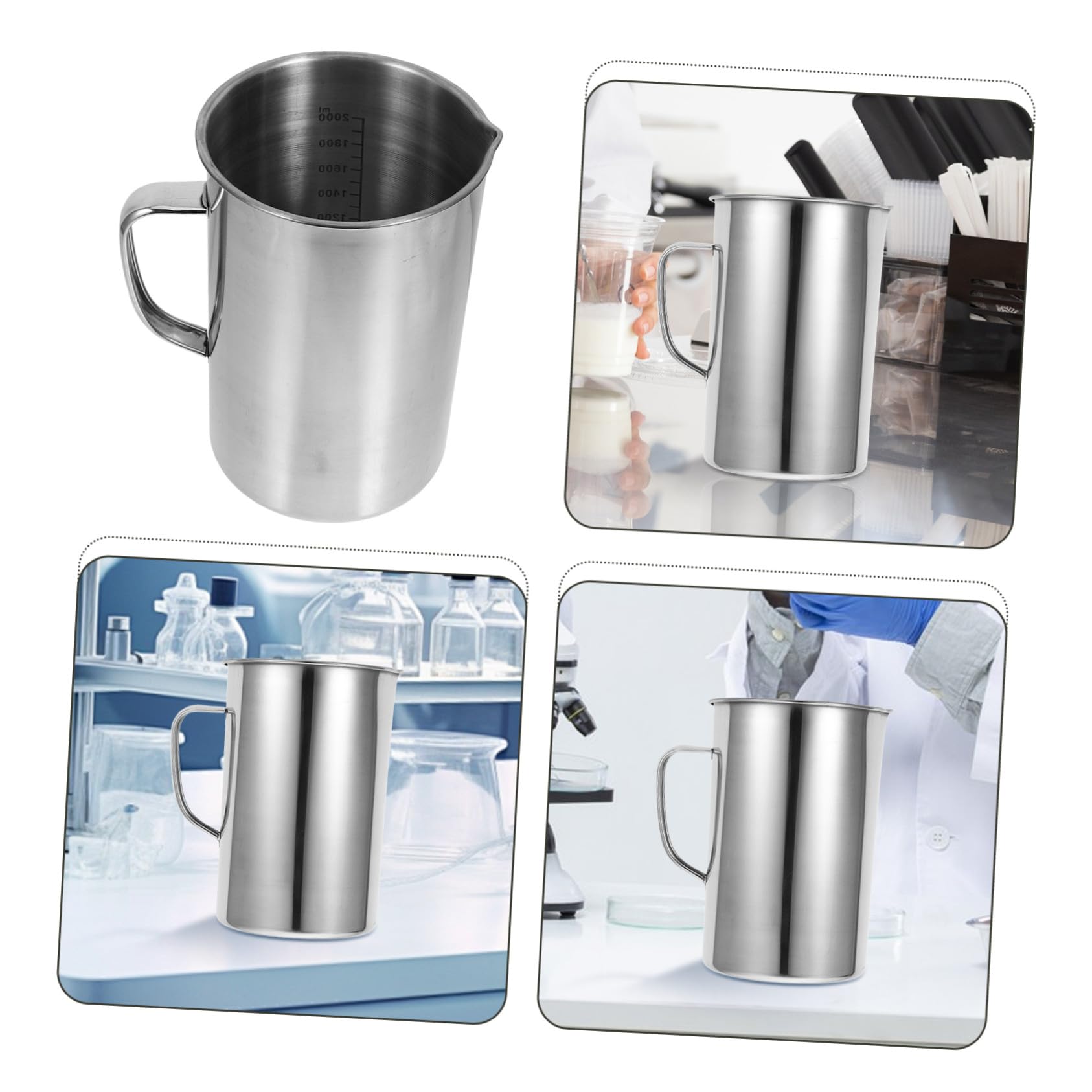 Misurino da Laboratorio in Acciaio Inox 304 con Manico 2000 Ml, Tazza Graduata con Scala, Becher Versatile per Cucina, Forno, Preparazione Tè e Uso Scientifico