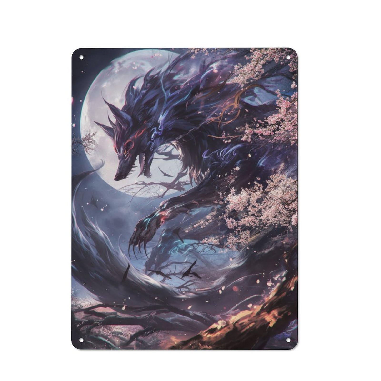 Junmoney Black Kitsune Fox Vintage Metal Plaque 40X30cm Featuring For Pub Or Café, Suited To Café Interior Fans