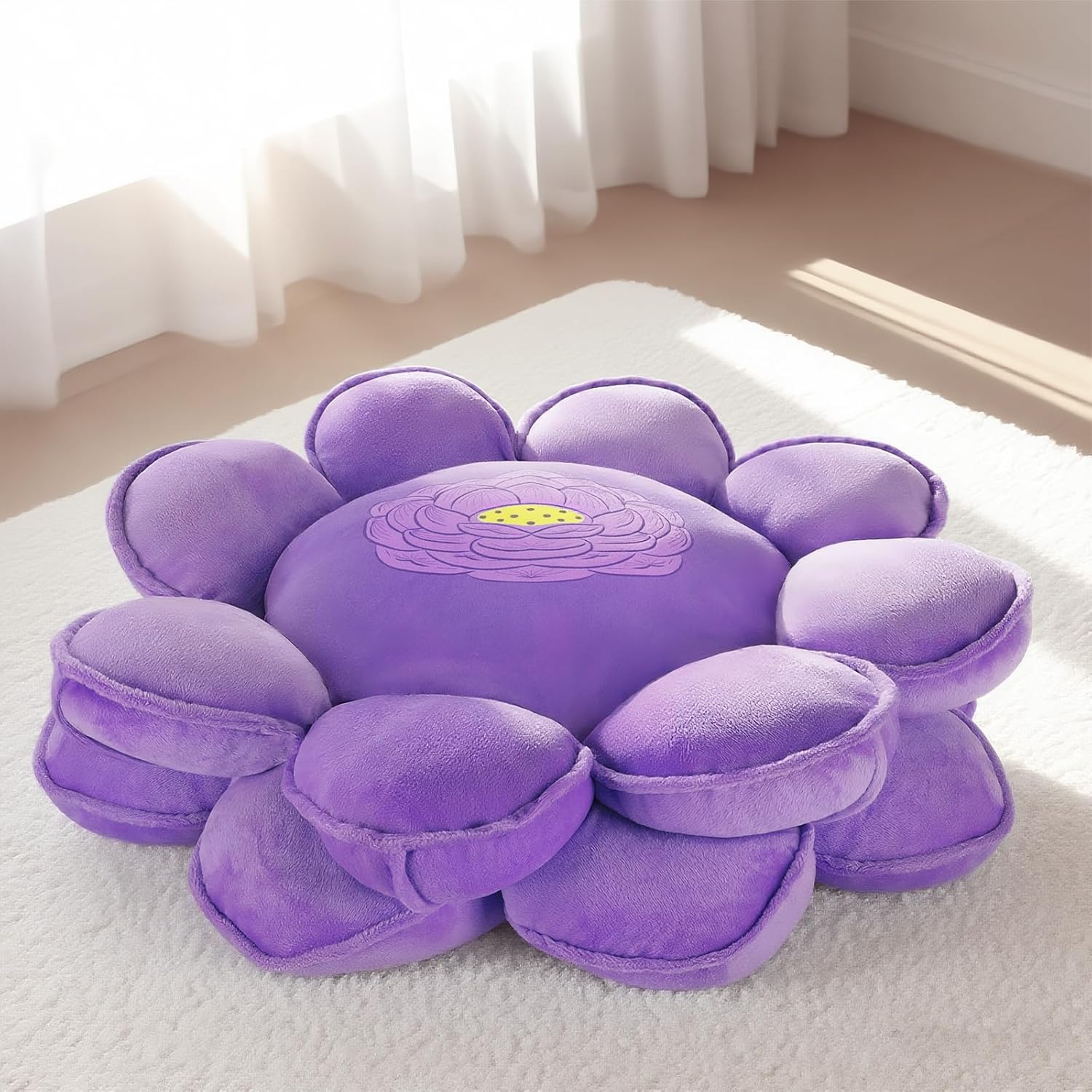 Lotus Flower Floor Pillows, Large Cushion Inspired by Lotus Flower Design, Decorative Seating for Living Room, Bedroom, and Lounge, Soft Washable Floor Cushion for Relaxation, and Family Activities