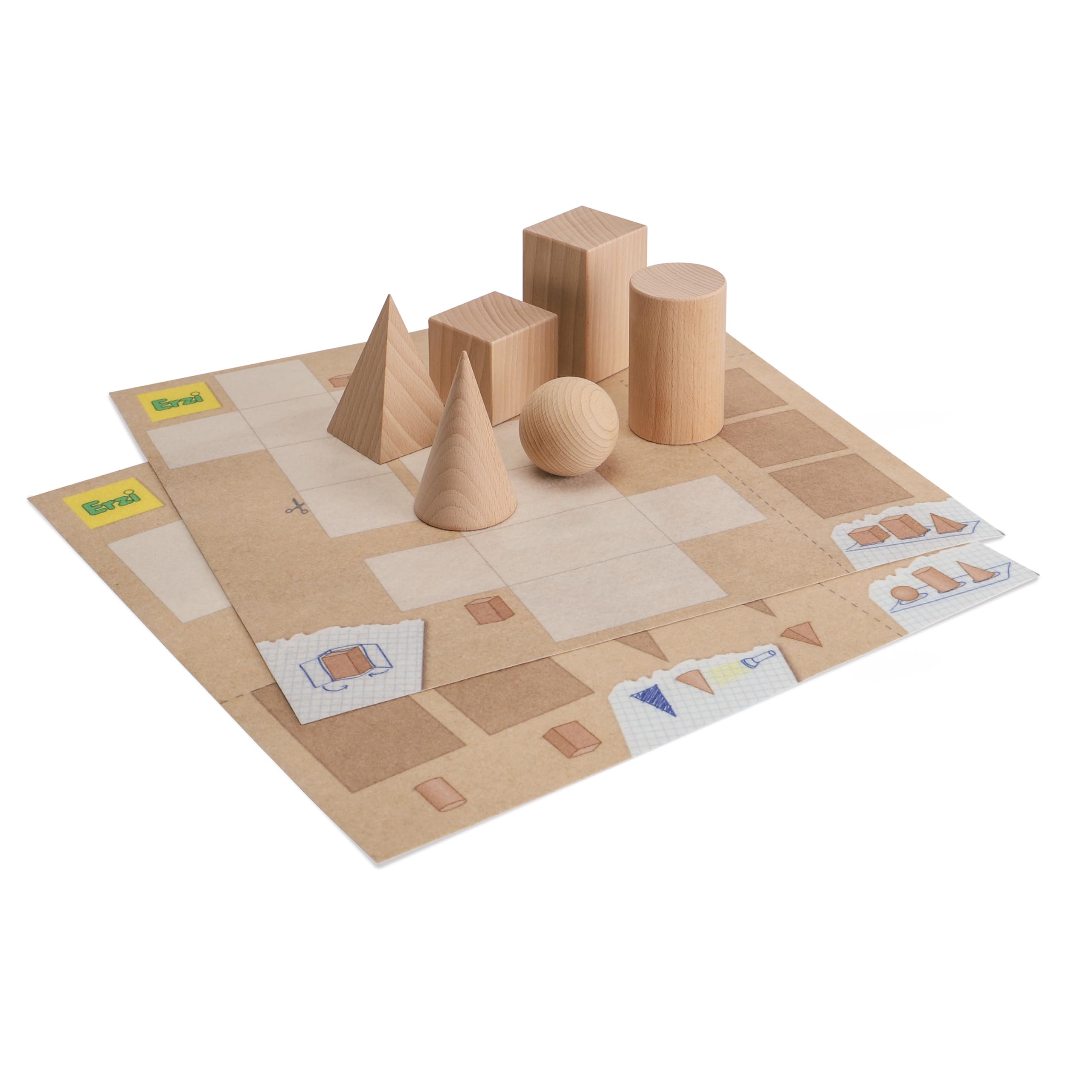 Erzi 42043 Lernspiel Geometrische Körper aus Holz, für Kinder