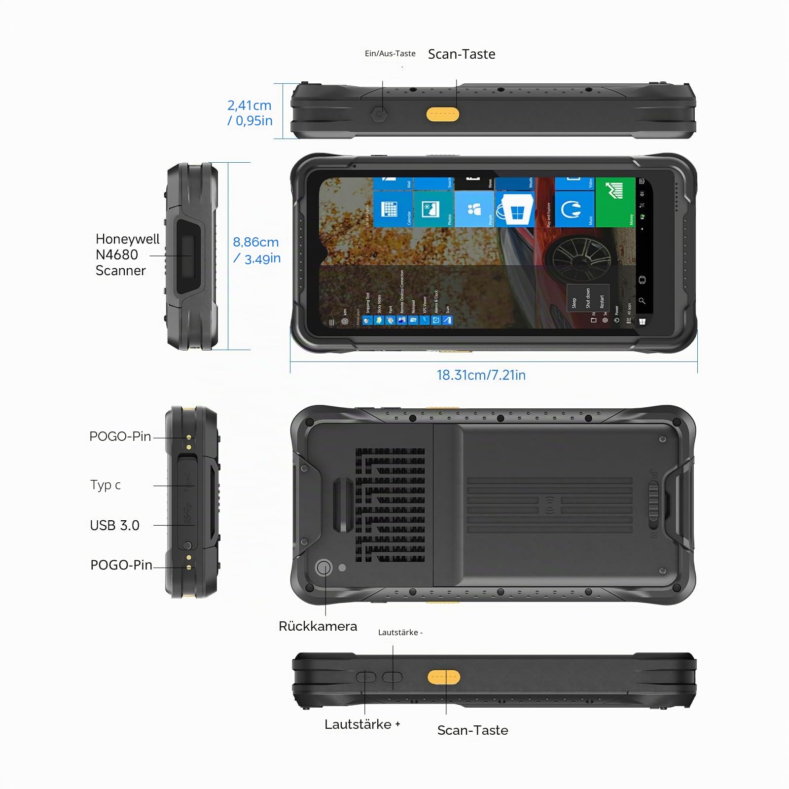 I61J Barcode Scanner Windows 11 Pro, 6 Zoll Rugged Tablet mit Honeywell N4680 1D/2D Scanner, Handheld PDA mit Intel N5100, 8GB+128GB, IP65, 4000mAh, Datenterminal für Lager & Logistik