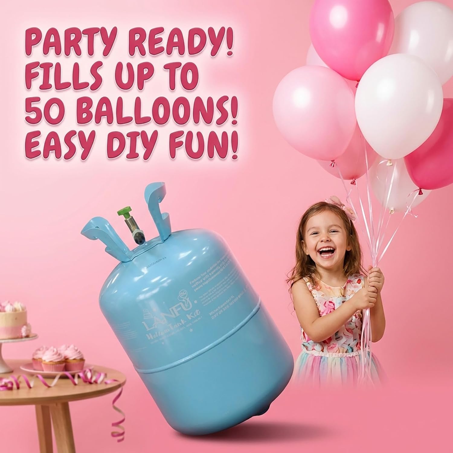 Helium Tank for Balloons at Home - 13L Large Disposable Balloon Inflator Kit, Fills Up to 50 Balloons, Pure Gas Cylinder for Family Celebration & Events (Portable Design)