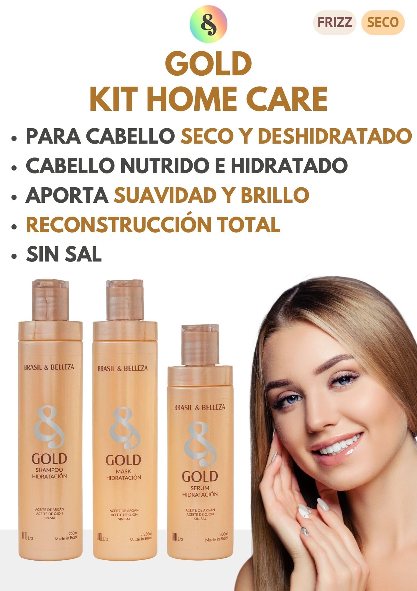 Pack B&B Gold Champú + Mascarilla + Serum protector térmico
