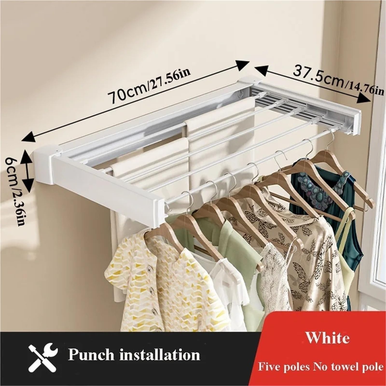 Wandmontierter Wäschetrockner An der Wand montierter Teleskop-Wäschetrockner, Handtuchhalter im Badezimmer, Innenbalkon, Erkerfenster
