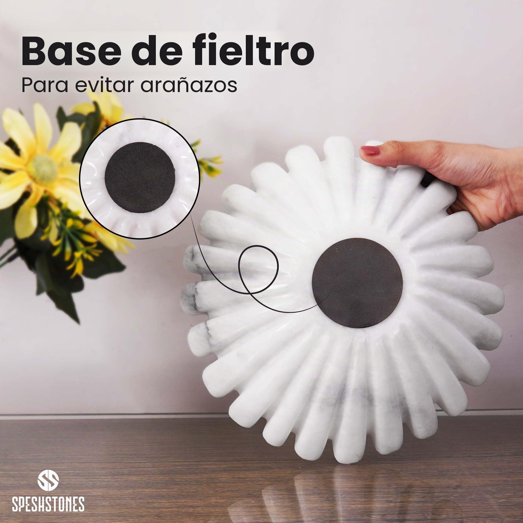 SPESHSTONES Cuenco de mármol con volantes de 10 pulgadas, color blanco, hecho a mano, para encimera de cocina, cuenco decorativo grande, cuencos antiguos ideales para cocina