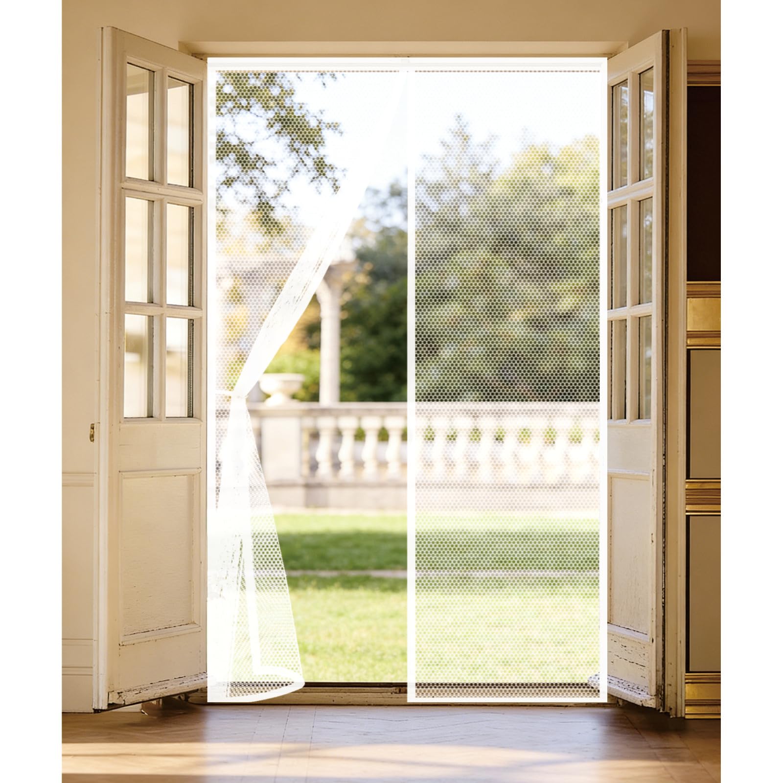 Door Fly Screen 105 x 231 cm with Powerful Magnets Automatically Closes and Magic Tape, Install Without, Keep Bugs Out, Magnetic Door Curtains Fly Screen for Balcony, White