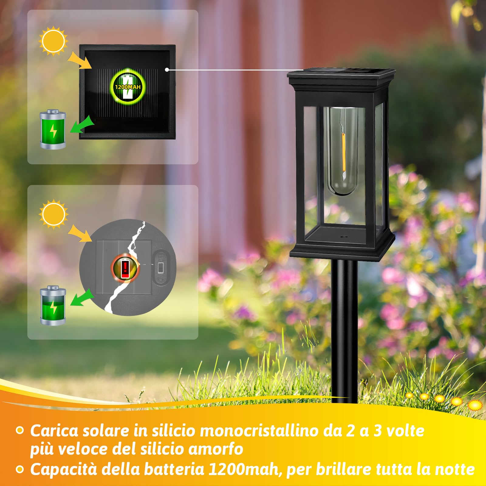 IEEILULU Lampada Solare Giardino Esterno, Luci da Giardino Solari, Impermeabili IP65, Luci per Sentieri Solari con Bianco Caldo, Llluminazione e Decorazione di Prati, Giardini e Terrazze (4)