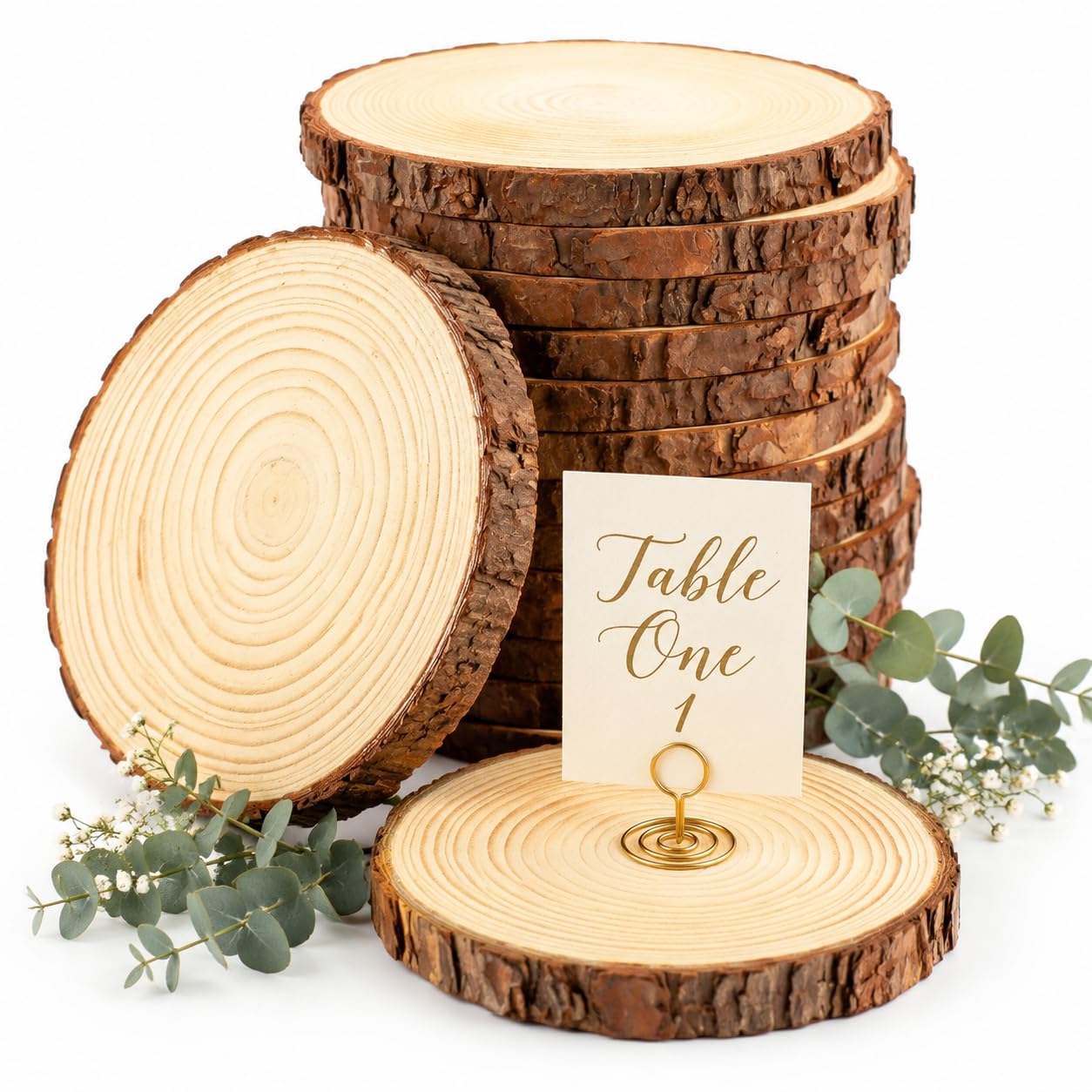 FSWCCK Plastry drewna na elementy centralne, naturalne, niedokończone, okrągłe drewniane płyty na stoły, rustykalna dekoracja ślubna, rękodzieło, dekoracja na baby shower, 16 szt., 13-14 cm