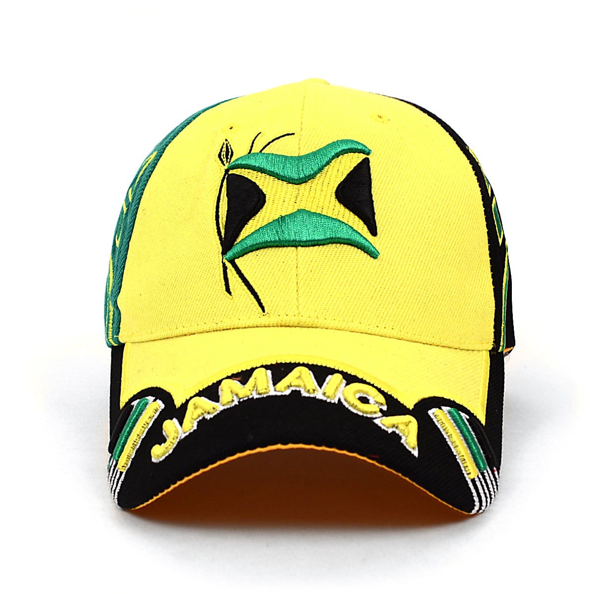 Jamaica Flag Adjustable 3D Embroidered Unisex Baseball Cap Hat, and Free Jamaica Bandana Flag (Yellow)