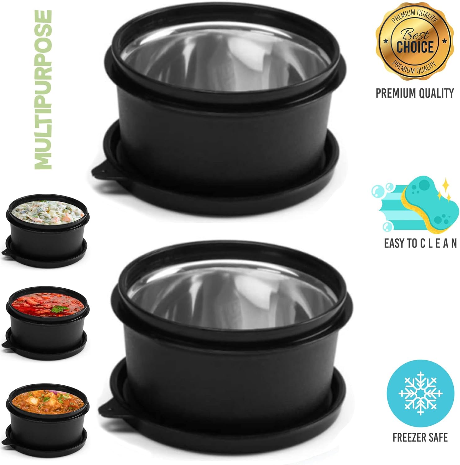 Oliveware SOPL (logo) with Device Benny Containers with BPA Free Airtight Lid, Inside Steel Container, Microwave Safe & Leak Proof, Home & Office Use, Set of 2 (450ml) - Black, Stainless Steel