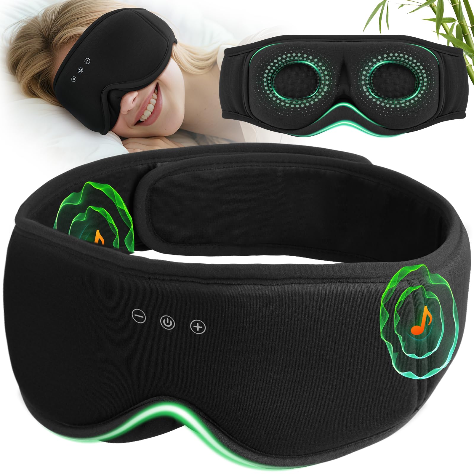 MUSICOZY Organic Bamboo Cotton Sleep mask Headphones,100% Blackout 3D Bluetooth Sleep Mask...