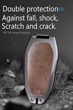 KUNIO Leather Car Key Fob Cover Case Compatible with Peugeot 301 308 408 508 2008 3085 3008 307 206 Citroen C4L DS6 C6 DS5 Keychain Zinc Alloy Key Holder Car Accessories Black-Long Keychain