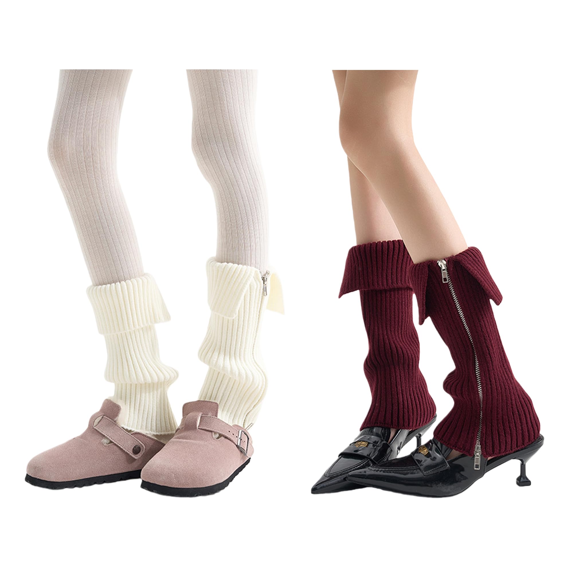 2 Pairs Y2K Winter Fleece Lined Leg Warmer for Women Soft Warm Leg Sleeves for Outdoor in Cold
