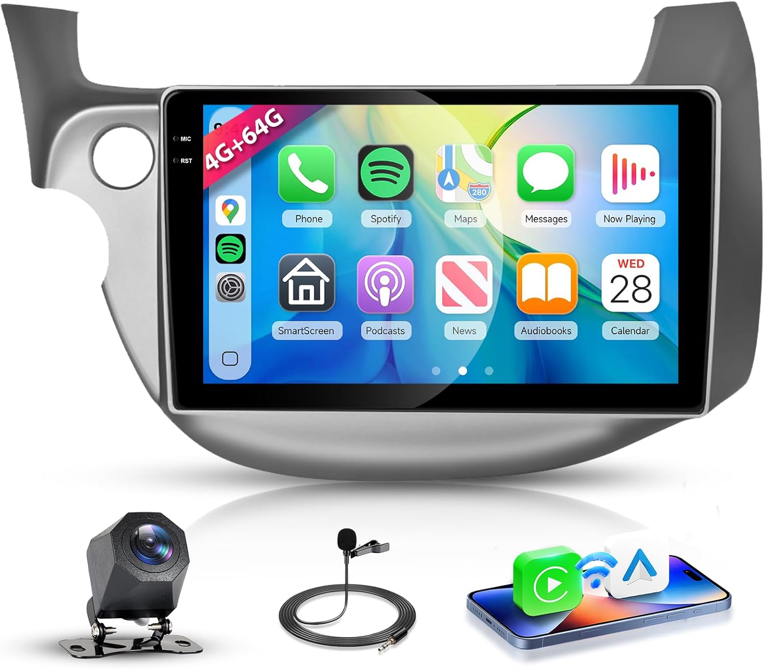 4G 64G Car Stereo for Honda Fit 2008 2009 2010 2011 2012 2013 Radio,10.1" Incell Touchscreen Wireless Carplay Android Auto 36EQ Bluetooth 5.0 Android 15 GPS WiFi FM/RDS Backup Camera