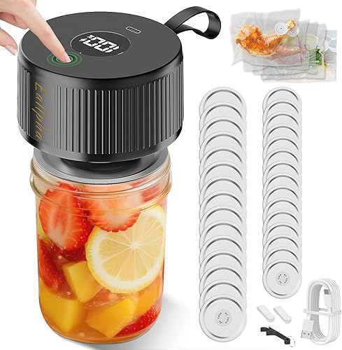 Sellador al vacío de tarros Mason 3 en 1  Sellador al vacío eléctrico para tarros Mason incluye 30 tapas (15 anchasregulares) + 5 bolsas de