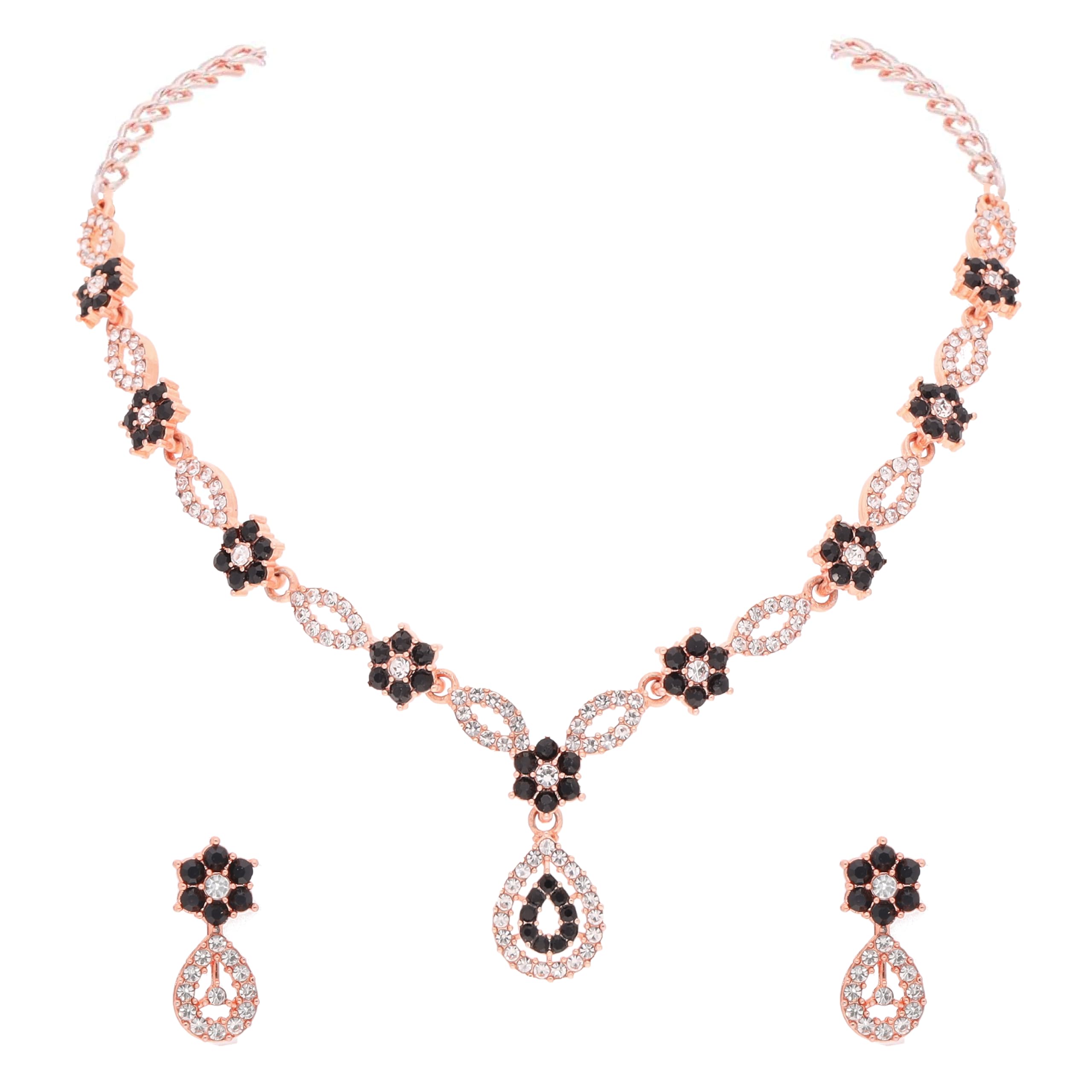 Brado Jewellery Exclusive Rosegold polished American Diamond (AD) studded necklace and earring set for women (B0D5HZP6W1) Amazon Price History, Amazon Price Tracker
