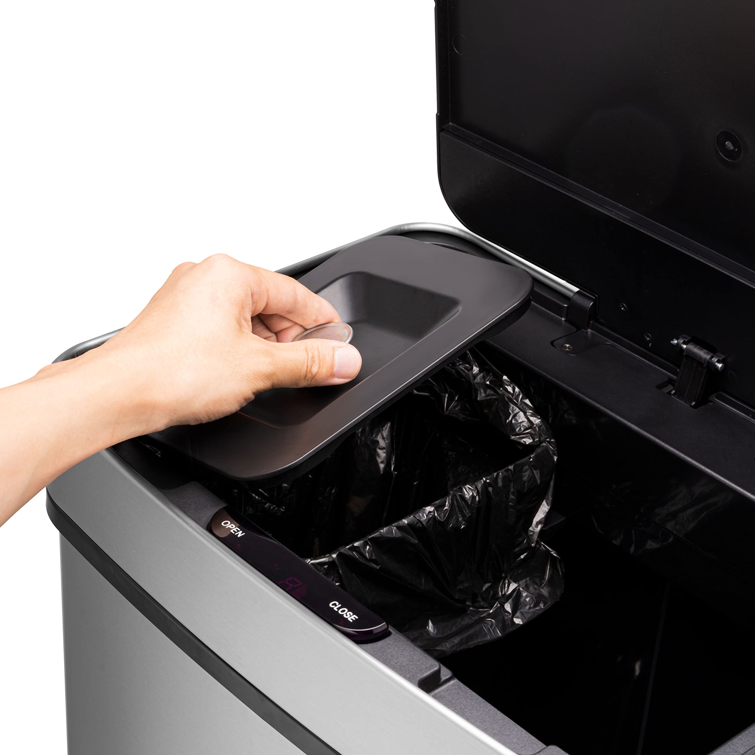 Ribelli Edelstahl - Mülltrennsysteme mit 3+1 Fächer - Mülleimer mit Sensor - 72 Liter (2x12 + 1x48 L) - Design Treteimer aus Edelstahl - Silber