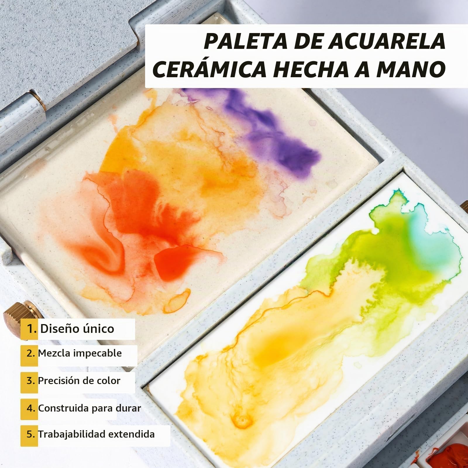 LIGHTWISH Caja de paleta de acuarela de viaje, kit de acuarela portátil todo en uno con 24 rejillas extraíbles vacías, paleta de cerámica hecha a mano, taza de acuarela e interfaz de soporte universal