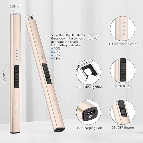 Miniatura 37 de MEIRUBY-Encendedor eléctrico, encendedor de velas recargable USB, encendedor de arco, encendedores para velas, campamento, barbacoa, uso familiar