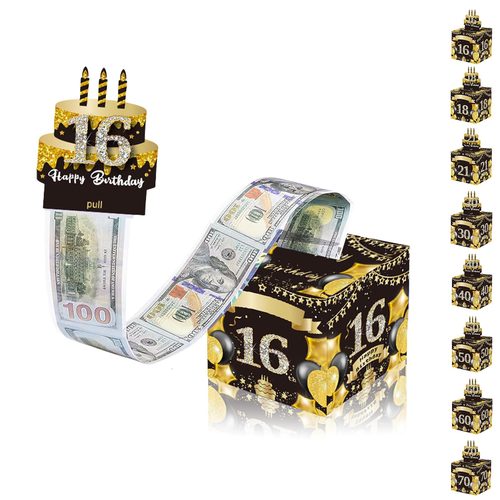 Black Gold Happy 16th Birthday Money Box for Cash Gift, Pull Surprise Money Gift Box for Boys Girls 16 Years Old Birthday Presents,Birthday Gift Money Box Money Presentation Box for Cash Gift Birthday-image-16