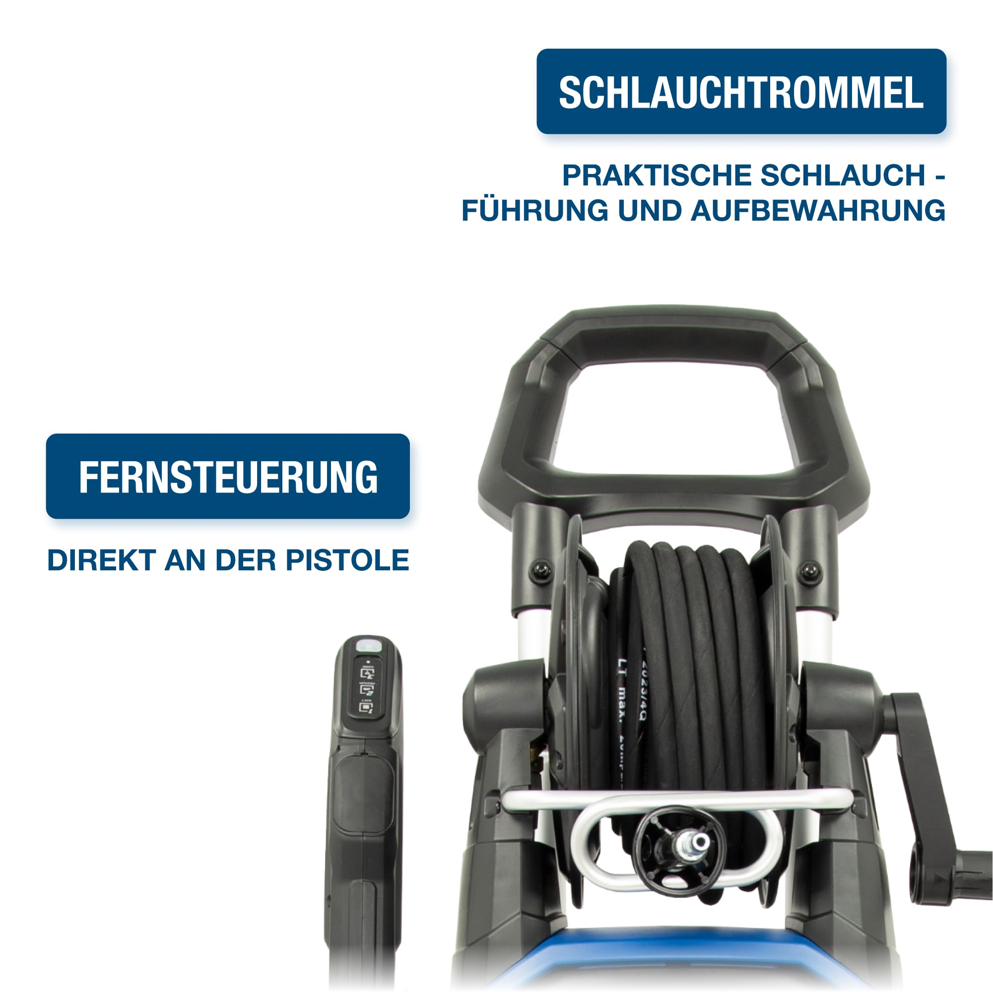 HYUNDAI Hochdruckreiniger HPW2400CRE, max. 195 bar - 450 l/h, 2400 W, EL.-Control, verdreh-sicherer 10m Schlauch, verstellbare Düse, rotierende Turbodüse, Seifenflasche